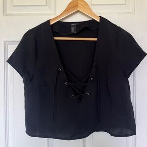 Forever 21 Black Lace-Up Crop Top